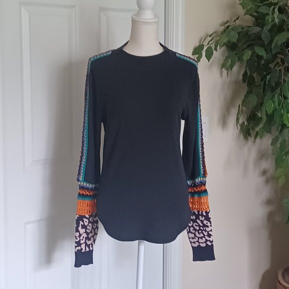 EUC Free People "Switch it Up" Navy Blue Thermal Crochet Knit Top Size Large - Picture 3 of 10